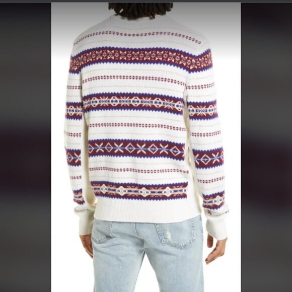 RAG & BONE Wesley Fair Isle Wool Sweater Cream\Navy L MSRP $395 - Picture 3 of 9